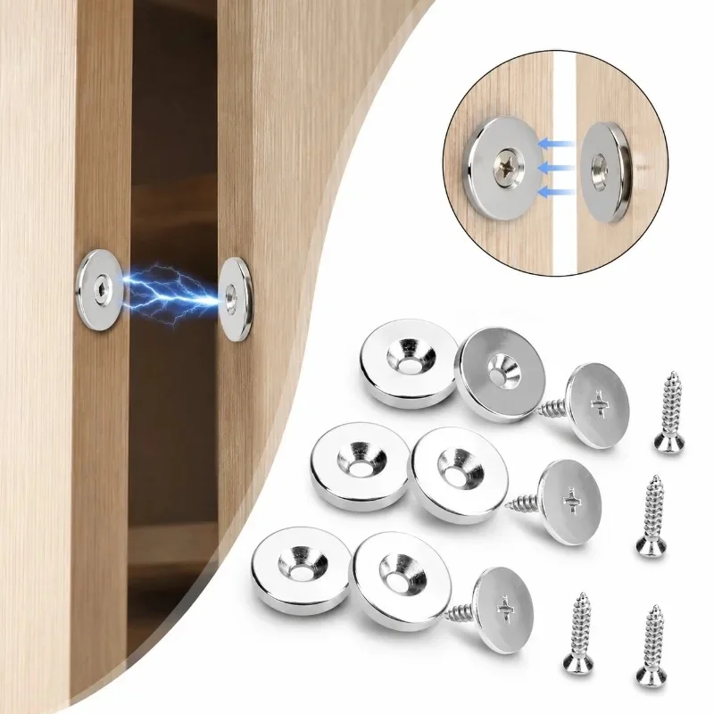 1Set Round Metal Cabinet Door Magnet Catches With Screws Durable Metal Magnetic Door Catch Hidden Closing Magnetic Closure For R