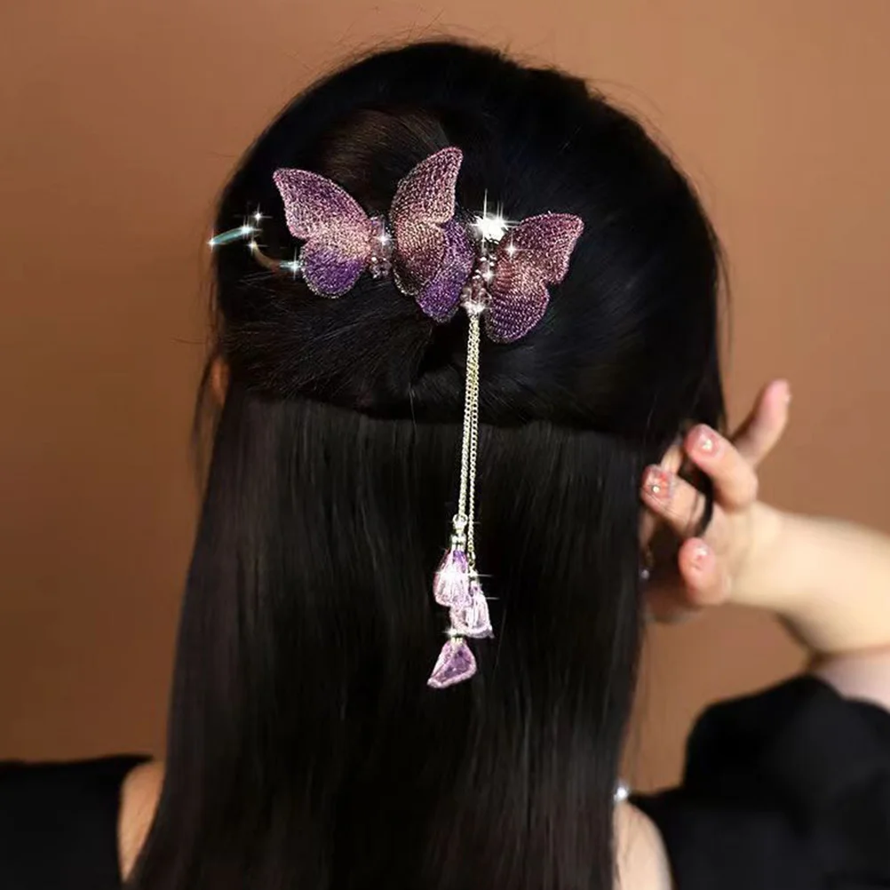 

Double Butterfly Hair Clip Metal Alloy Fabric Durable Elegant Anti-Slip Stylish Hairpin for Women Charming Fashion Hair