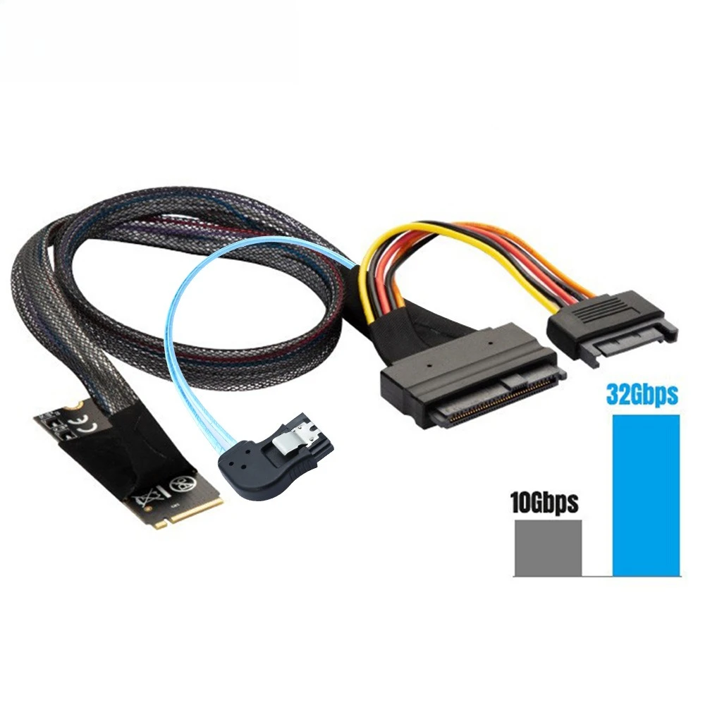 M.2 MINI SAS SFF-8643 To U.2 8639 with SATA 15P and 7P Left Turn Server High Speed Cable Length Options 0.5M 1M
