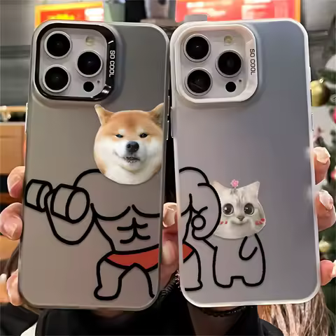 Funny Fitness Dog And Cat Phone Case For Samsung Galaxy S23 S24 S25 Ultra S22 S21 S20 Plus FE A15 A35 A54 A55 Cover For Couple