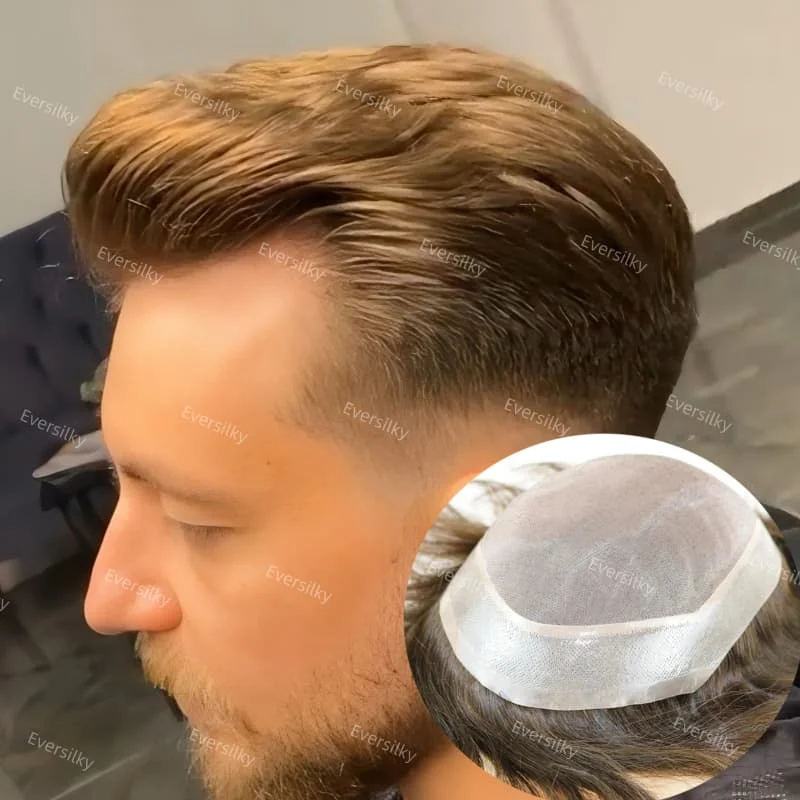 غير قابل للاكتشاف # 1 # 2 # 4 # 7 شعر مستعار بني فاتح مموج/مستقيم للرجال مريح ناعم أحادي PU 100% شعر بشري أصلي رخيص للرجال