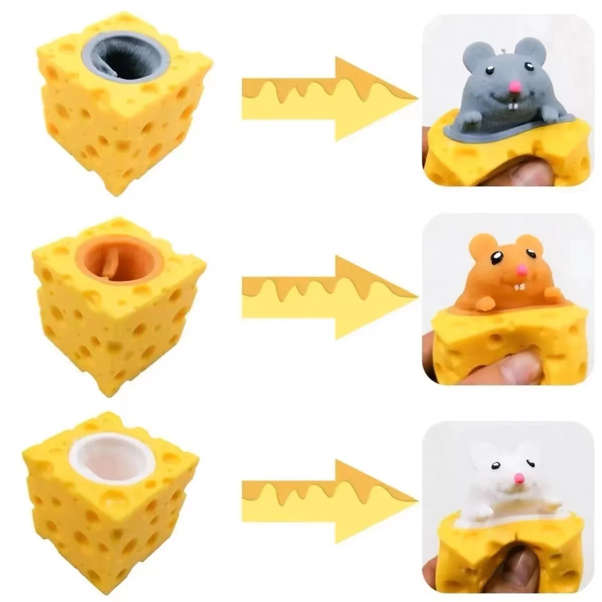 Cute Cheese Mouse Squeeze Stress Relief Toys TPR Elastic Cheese Spoofs Prank Decompression Squishy Toys