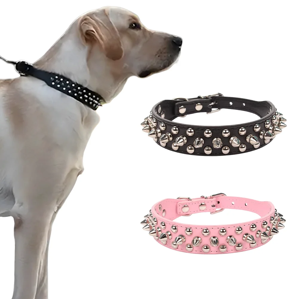 Adjustable Studded Dog Collar For Medium And Large Dogs Punk Style_voghion.com