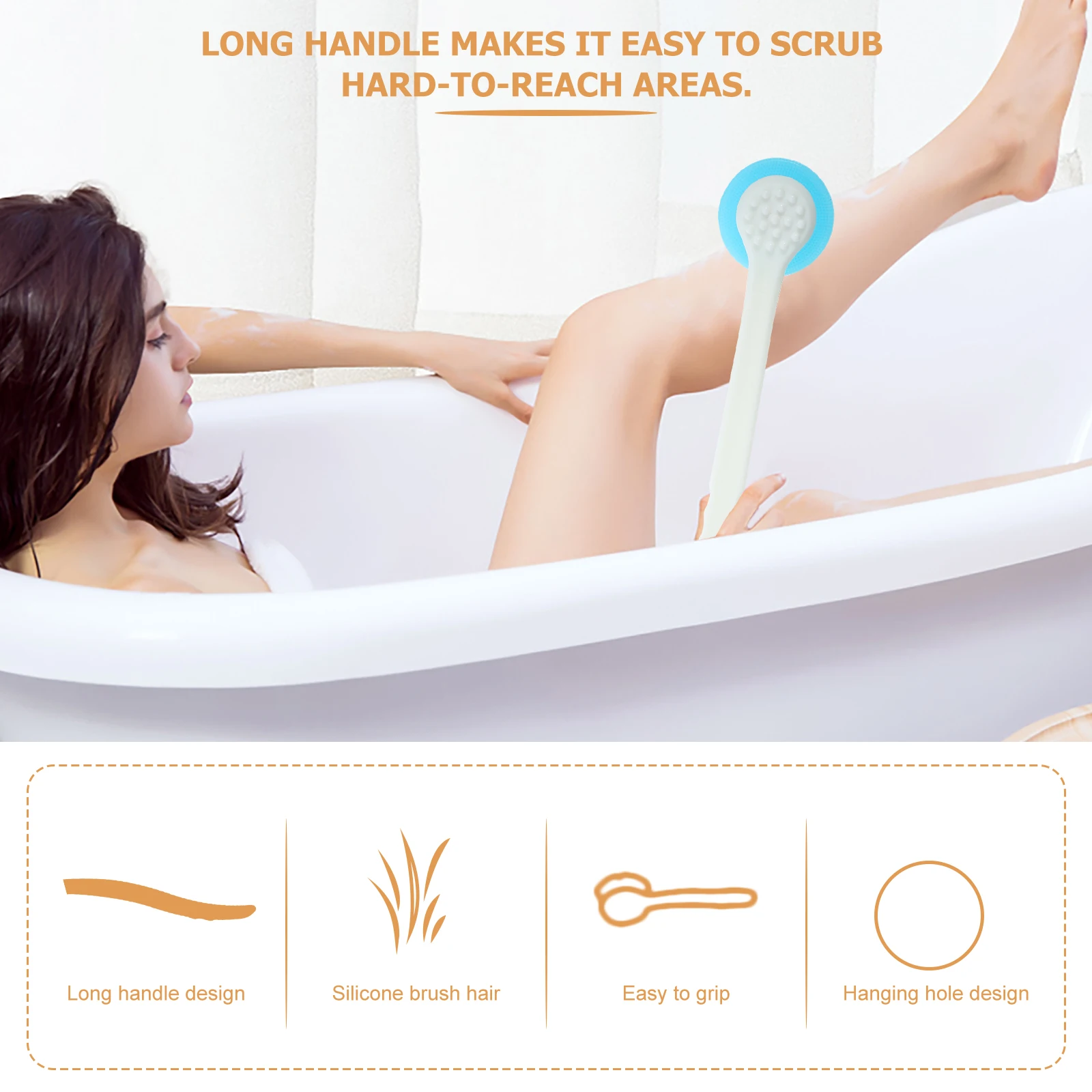 

Silicone Bath Brush Long H 360 Degree Rotary Shower Scrubber Sponge Sky Blue Bath Dry