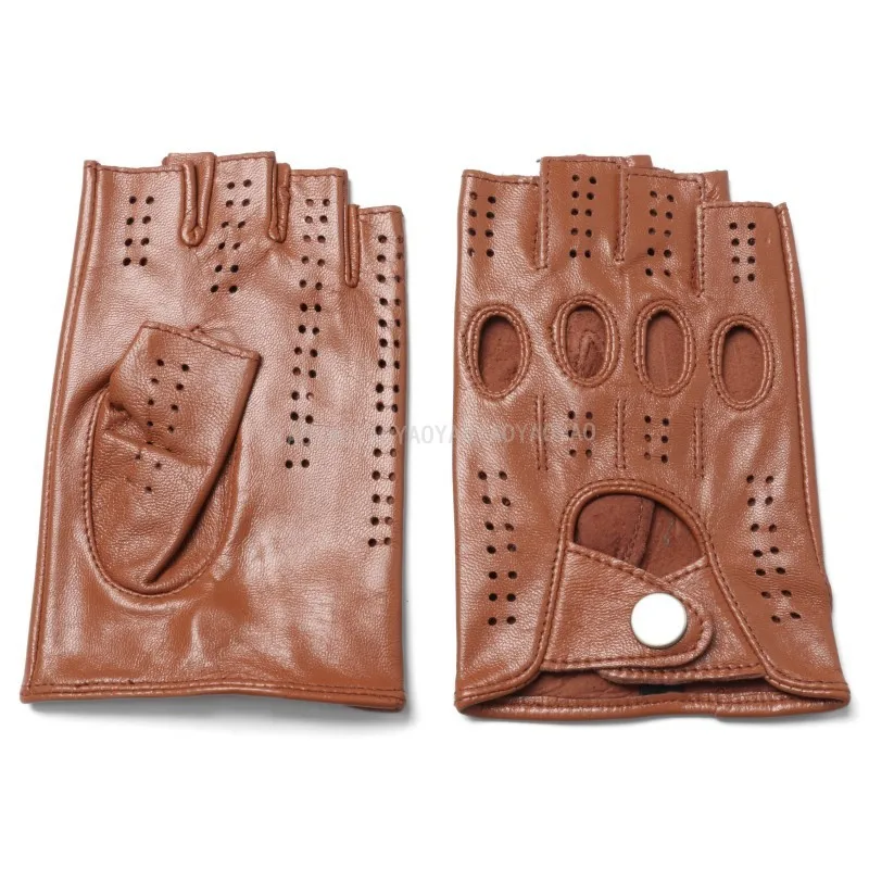 Real Leather Gloves Male High Quality Goatskin Driving Semi Fingers Summer Breathable Thin Unlined Fitness Men Gloves ST37