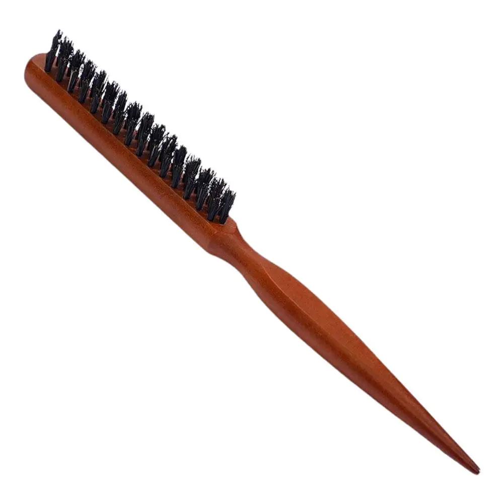 Anti-Static Wooden Handle Hair Brush With Natural Boar Bristle Fluffy Comb Scalp Massage Hair Styling Three-row Comb