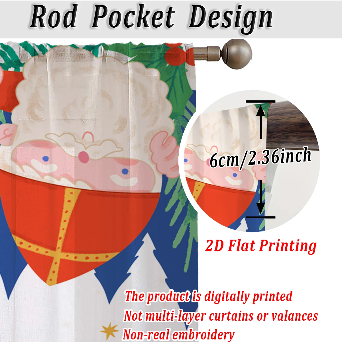 ستارة شفافة للمطبخ بطباعة مسطحة لعيد الميلاد مع صندوق هدايا لأشجار سانتا كلوز لعيد الميلاد وحفلات ديكور المنزل