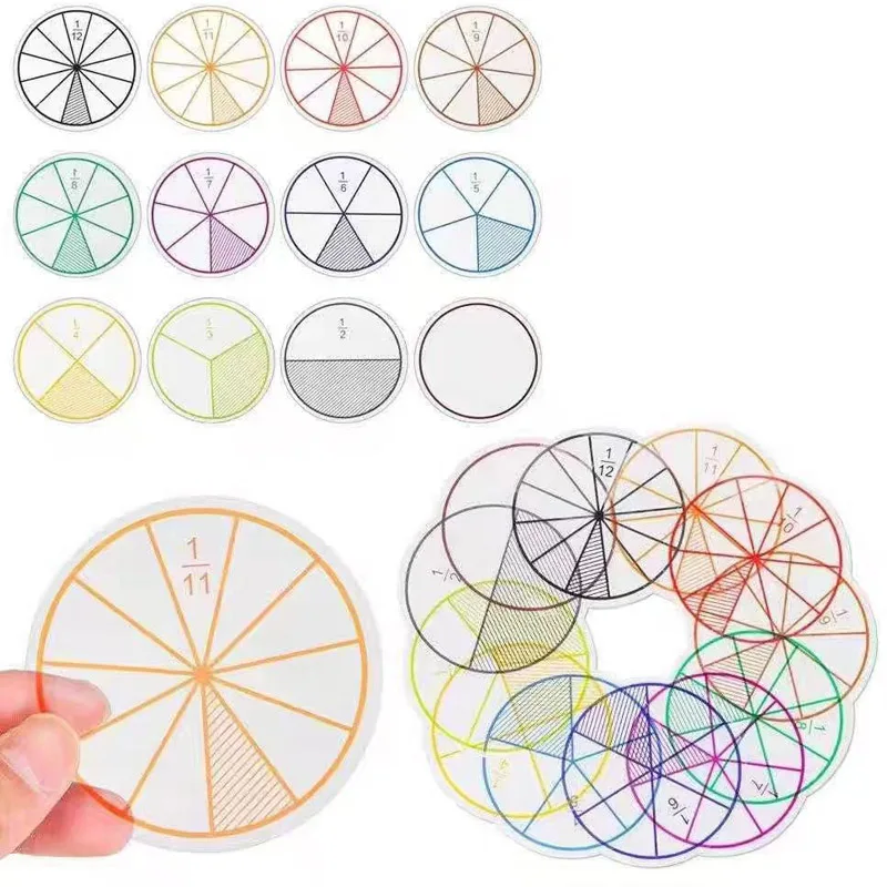 6Set Transparent Educational Math Manipulatives Circle Fraction Tiles Classroom Set Home School Kids Learning Teaching Supplies