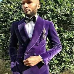 One Piece Formal Suit Jacket For Men Purple Velvet Blazer With Double Breasted Male Fashion Coat For Wedding Tuxedo