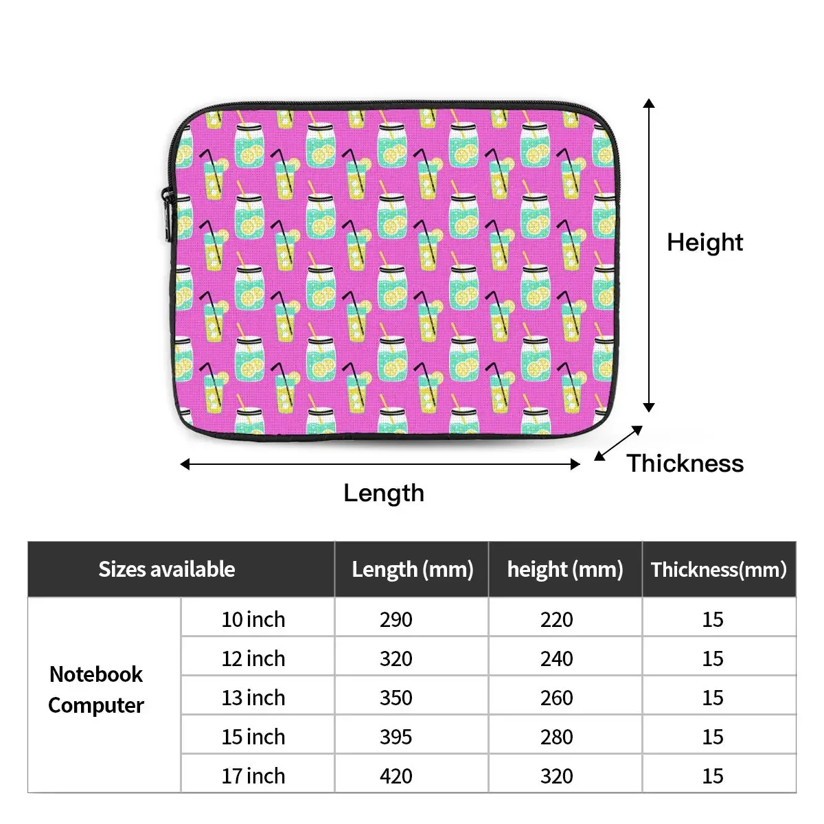 Seamless Summer Drink Pattern Computer ipad Laptop Cover Case Laptop Sleeve Bag Portable Cover Fundas Pouch