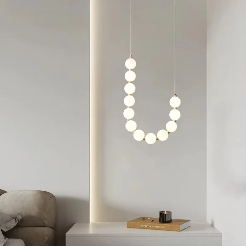 

Decorative Luxury Hanging Pendant Lighting Hotel Pearl Necklace Fixture Modern LED Chandelier