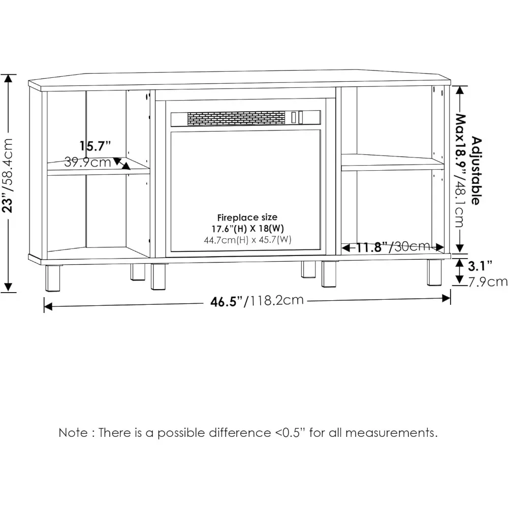 Furinno Cabinet Corner Fireplace Stand with 4 Open Compartment for TV up to 55 Inches