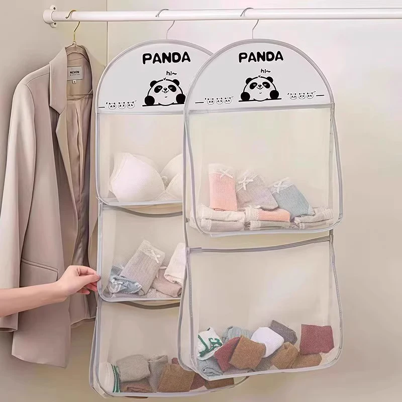 Large Capacity Storage Net Dormitory Wardrobe Socks Underwear Hanging Bag Multilayer Breathable Mesh Pocket Door Storage Bags