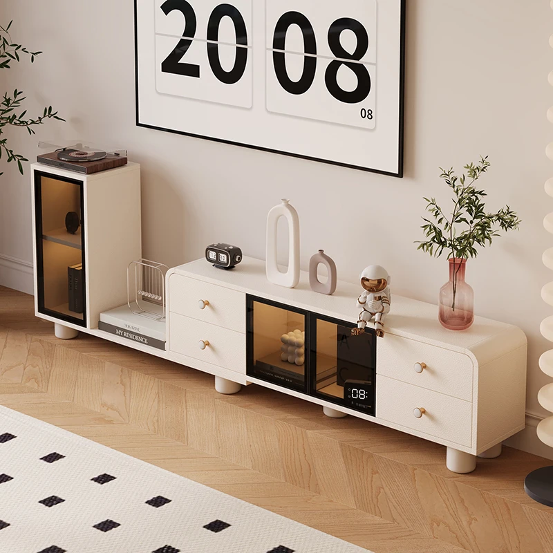 

French cream wind small apartment small side cabinet next to telescopic TV cabinet new storage locker integrated living room