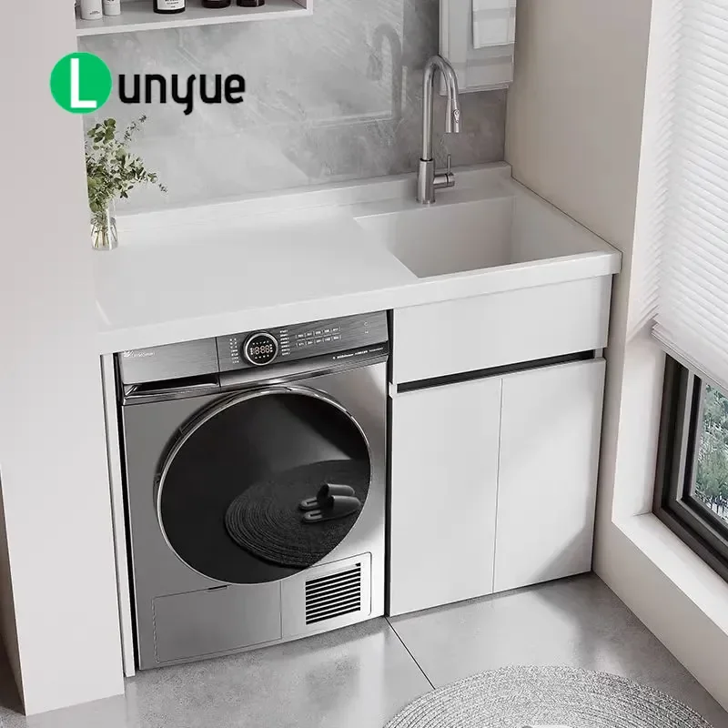 Honeycomb Aluminum Bathroom Cabinet with Ceramic Integrated Basin Balcony Vanity Unit Washing Machine Combo Waterproof