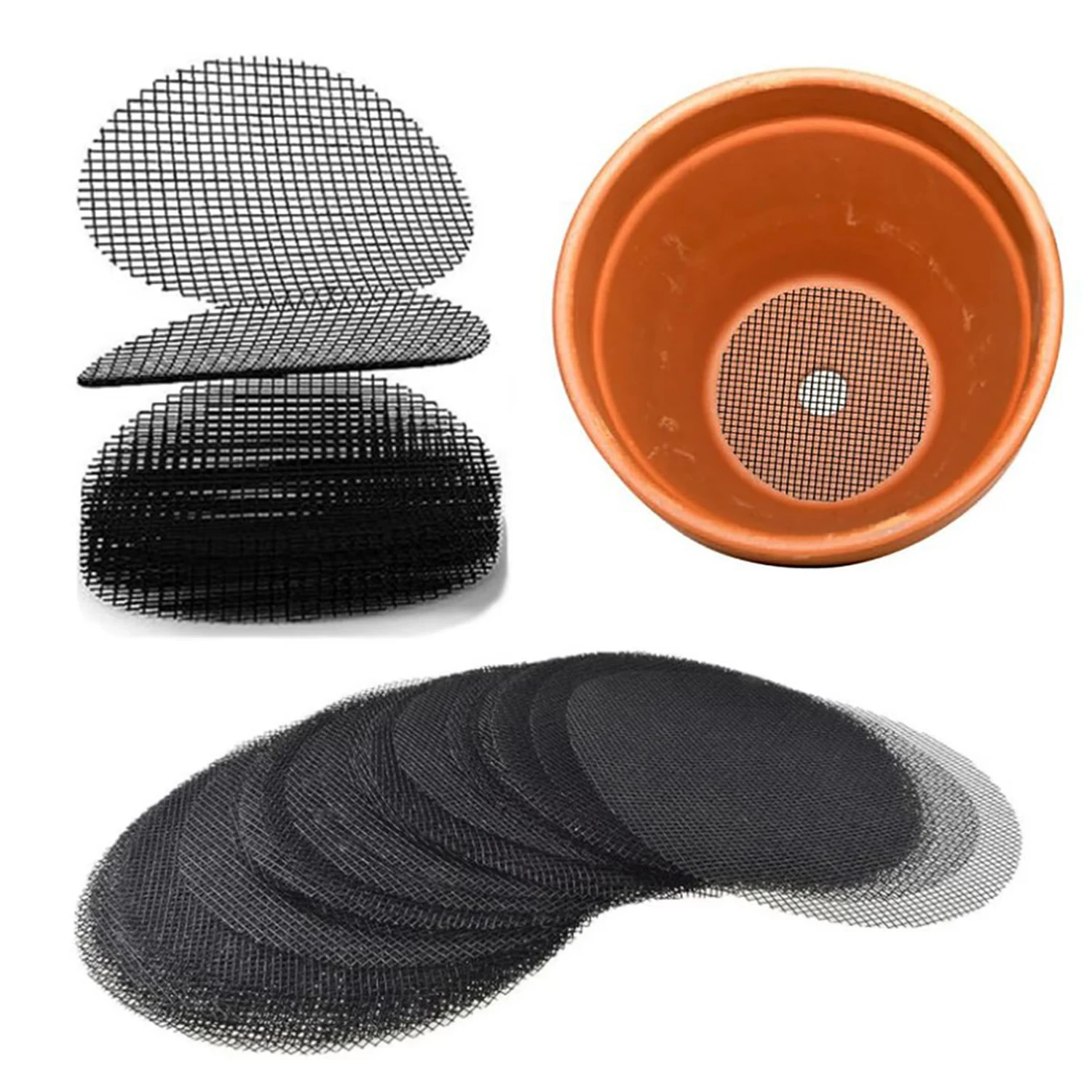 50Pcs Flowerpot Soil Retention Mesh Bonsai Anti-leakage Soil Barrier Drainage Screen Potted Bottom Grid Gasket Gardening Tool