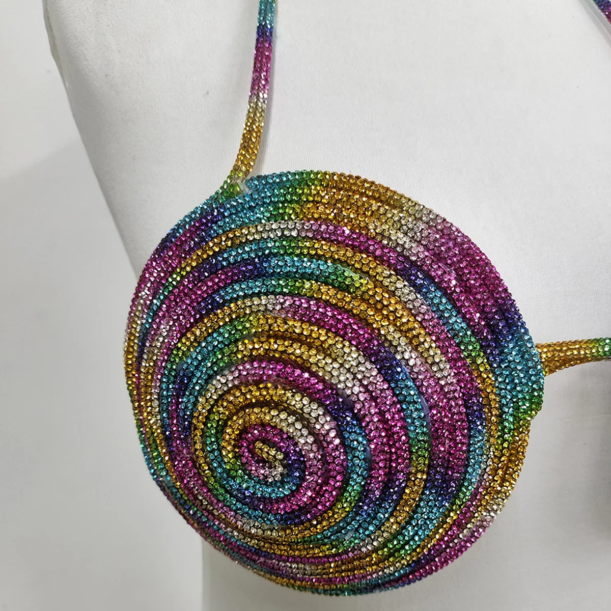 Luxo Brilhante Stripe Rope Cropped Top Bra para Mulheres, Moda Sexy Underwear, Pedra Bikini, Boate Body Outfit, Acessórios de vestido