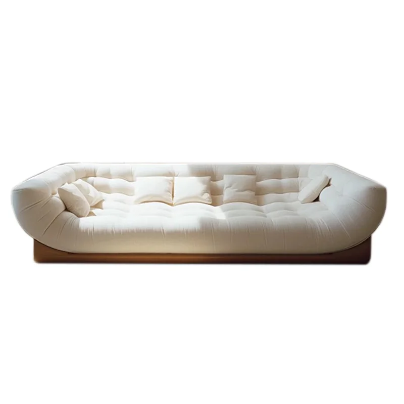 #Second-Hand Creative Designer Fabric Wooden Sofa Cream Mangosteen Log Style Ivory Boat Modern Simple French Sofa