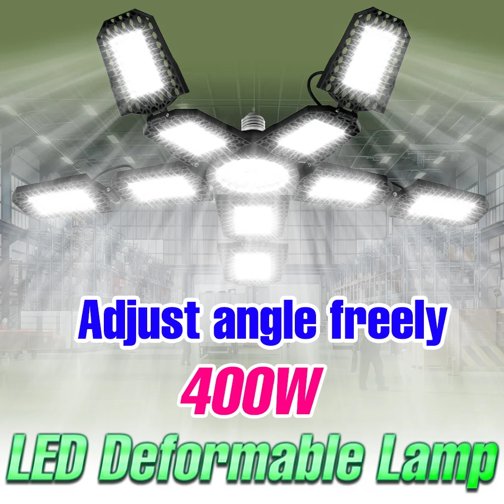 

400W LED Garage Light 220V Foldable Parking Ceiling Lamp Bulbs E27/E26 Deformable Workshop Lights Storehouse Basements Lighting