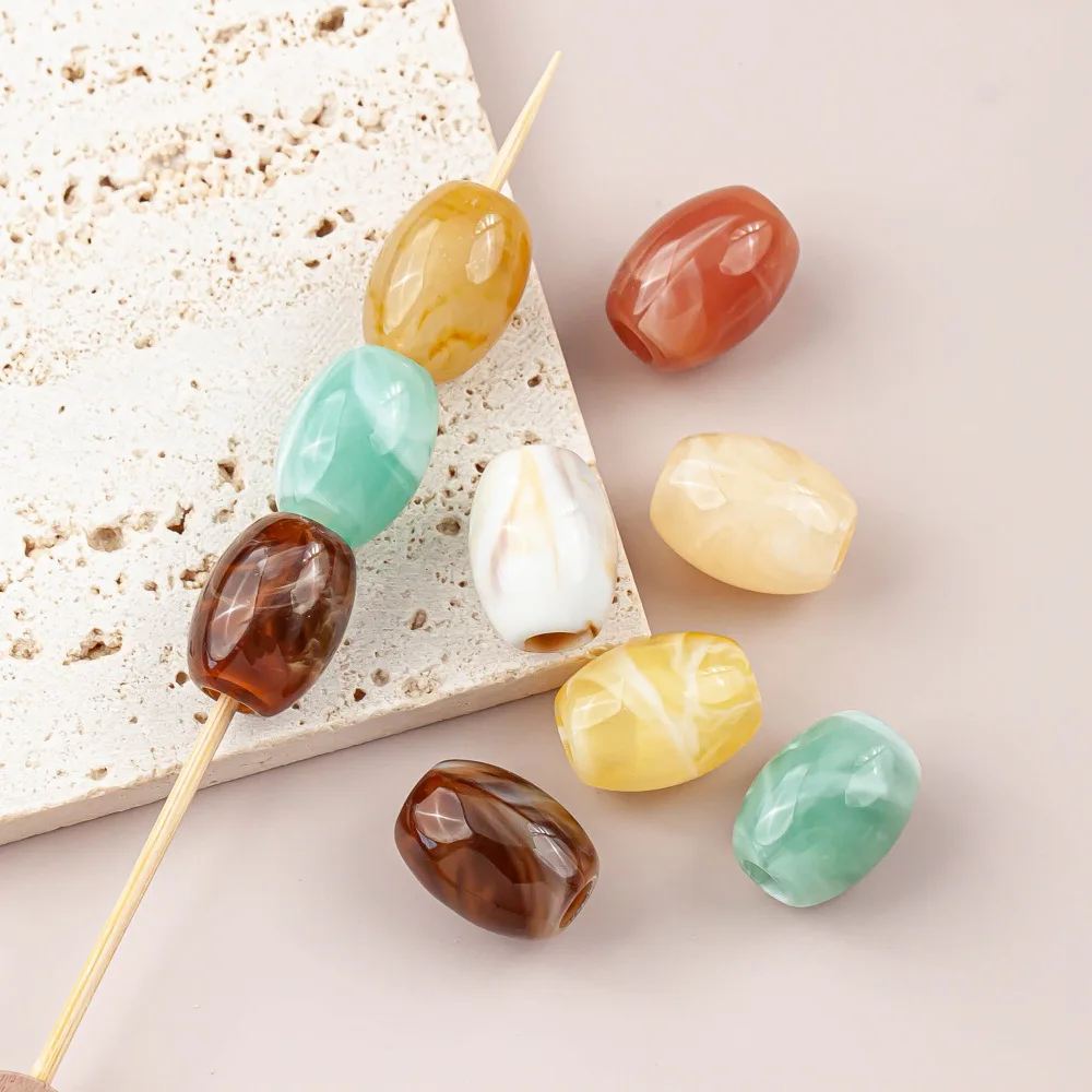 13*17mm Colorful Resin Large Hole Barrel Beads DIY Decorative Buttons Fashion Simple Hoodie Jacket Pendant Rope Scatter Beads