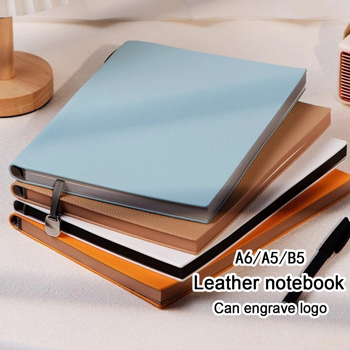 (Can Engrave Logo) A5/B5 Lychee Leather Student Learning Notebook, Work Notepad, Business Meeting Record, Summary, Diary
