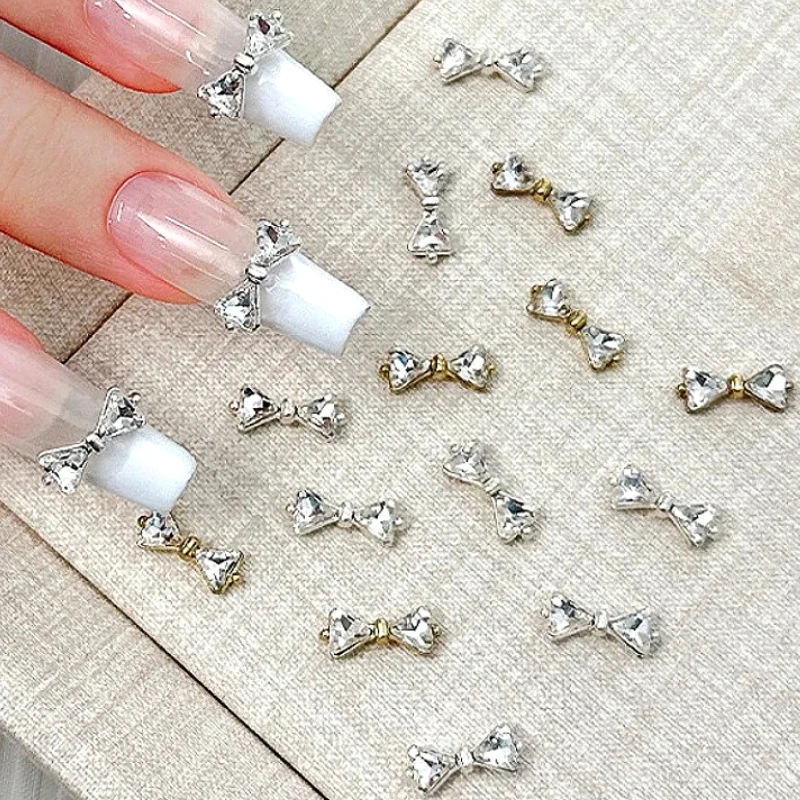 Fiocco francese Papillon lucido Lega di strass Nastro Pila Trapano Decorazione per unghie Punta Papillon in cristallo Accessori per manicure fai da te