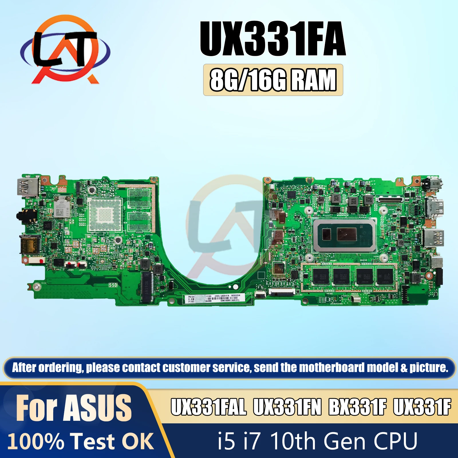 UX331FN komputer mainboard mendukung ASUS ux331hal UX331FA BX331F laptop motherboard dengan I3 I5 I7 8th CPU V2G/UMA 8G/16G RAM