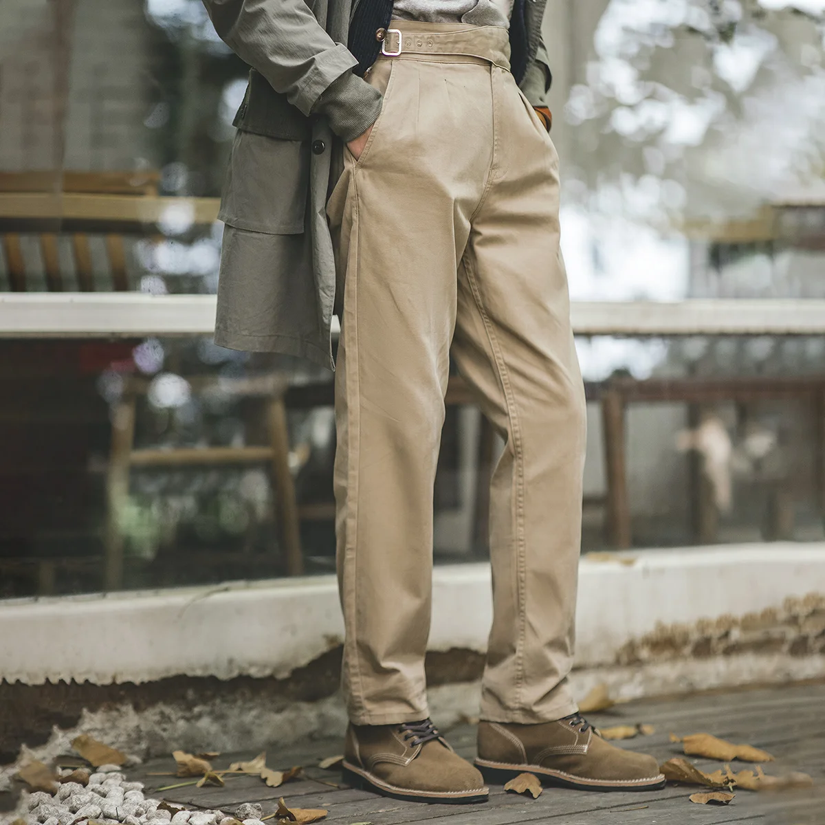 Maden Vintage Gurkha Pants Khaki Casual Cargo Work Pants Adjustable High Waist  Classic Straight Trousers for Men's Spring Fall
