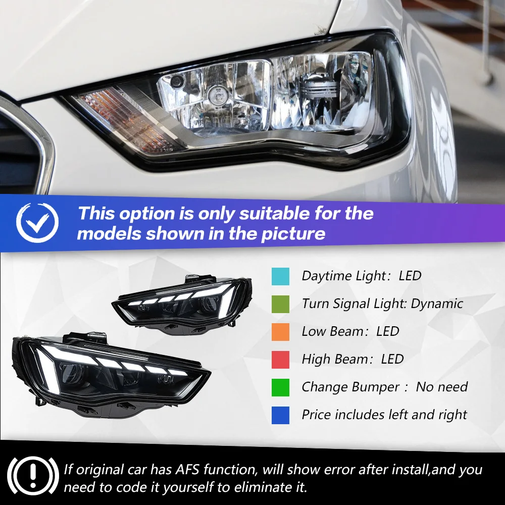 アウディ用ヘッドランプ,akd 2013-2016 a3 8V,LEDヘッドライト,アーム