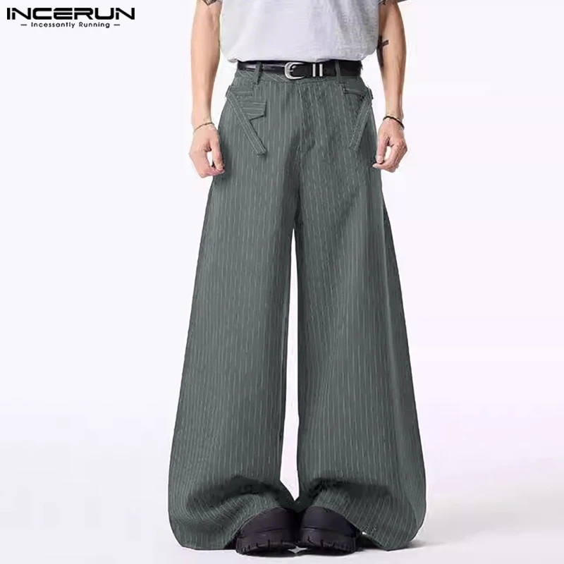 

INCERUN Men Pants Striped Wide Leg Trousers Men Button Joggers Loose Pants Streetwear 2025 Fashion Casual Male Long Pants S-5XL