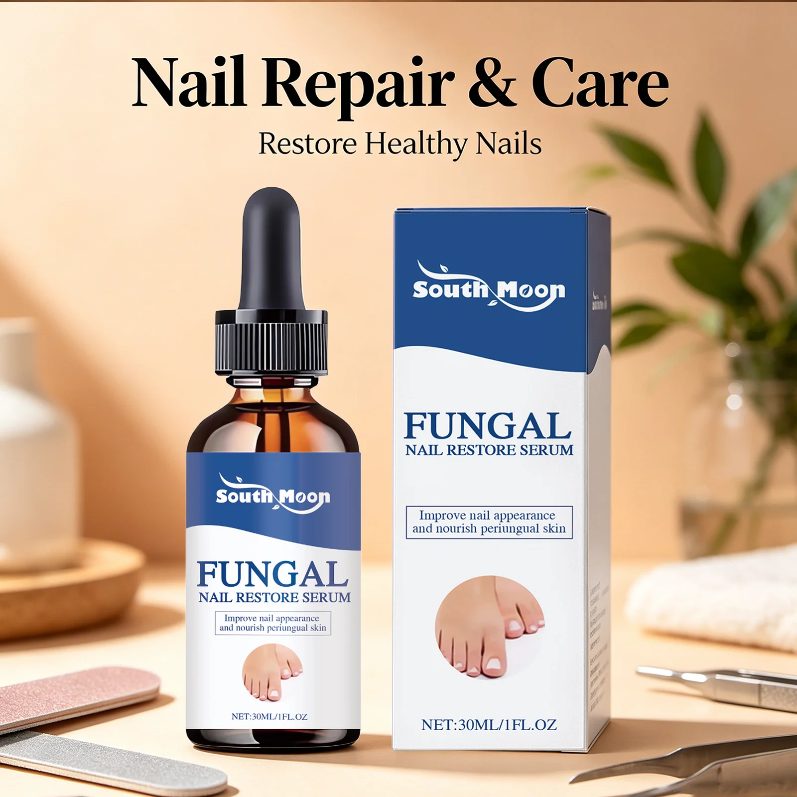 South Moon Fungal Nail Restore Serum Deep Penetration Nail Strengthening Nail Texture Improving Nourishing Nail Care Liquid 30mL