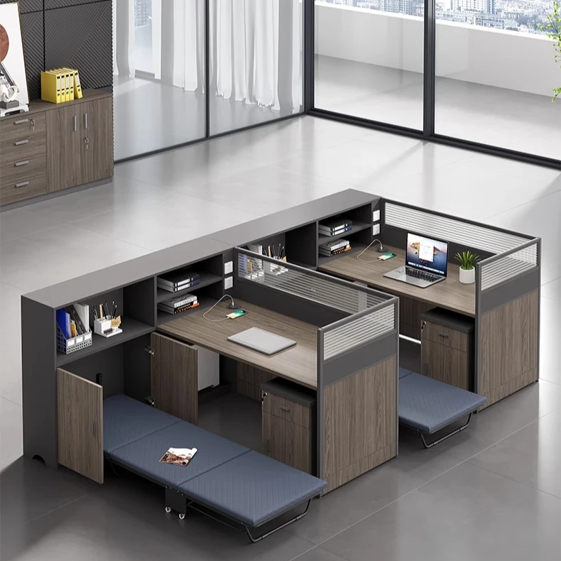

Desk with bed station, simple financial table, staff table with rest bed, screen, card seat, office table and chair combination