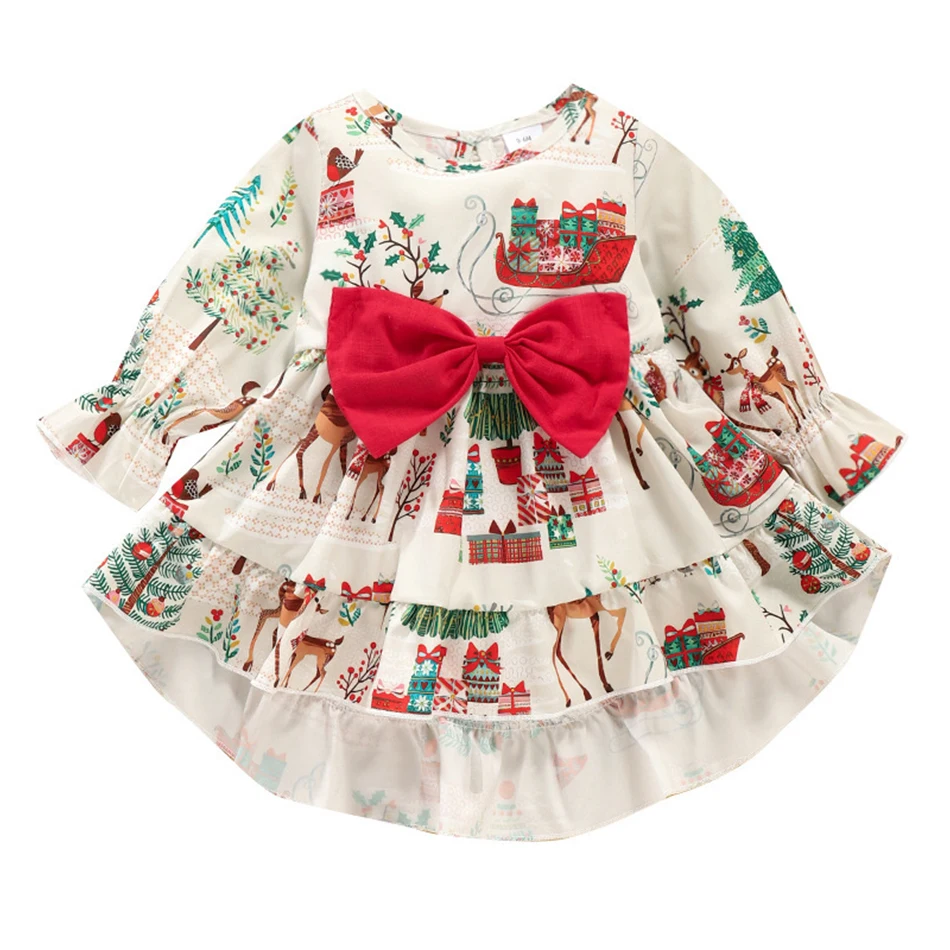 

Girls Lace Princess Dress Baby Girls Christmas Costume Girl's New Year Party Dresses Bow Knot Christmas Skirt For 3M-4Years Baby