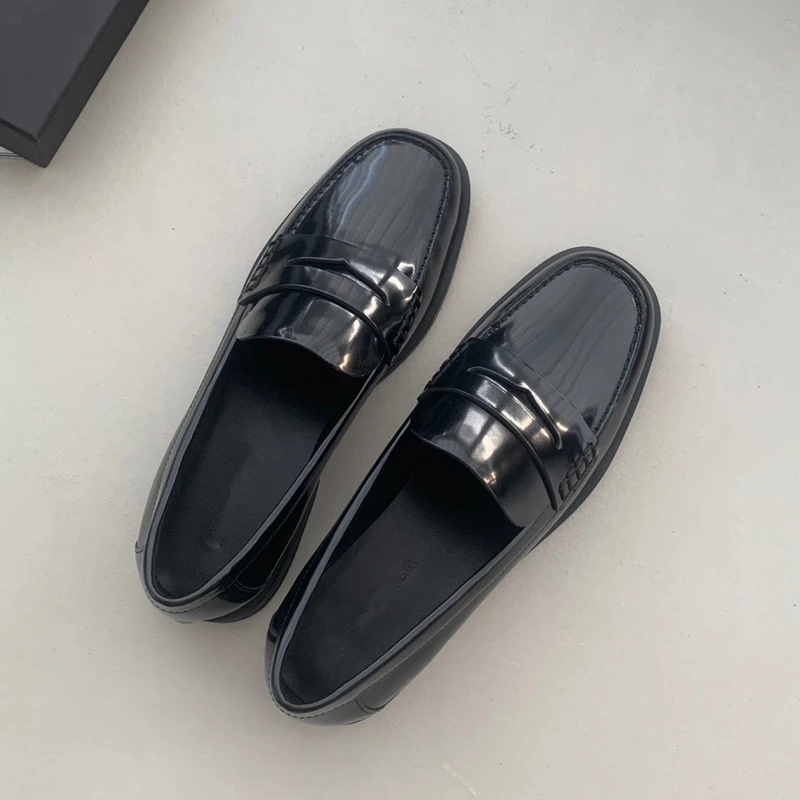 Maxdutti 2023 New Arrival oryginalne skórzane buty moda proste czarne Slip-On mokasyny damskie