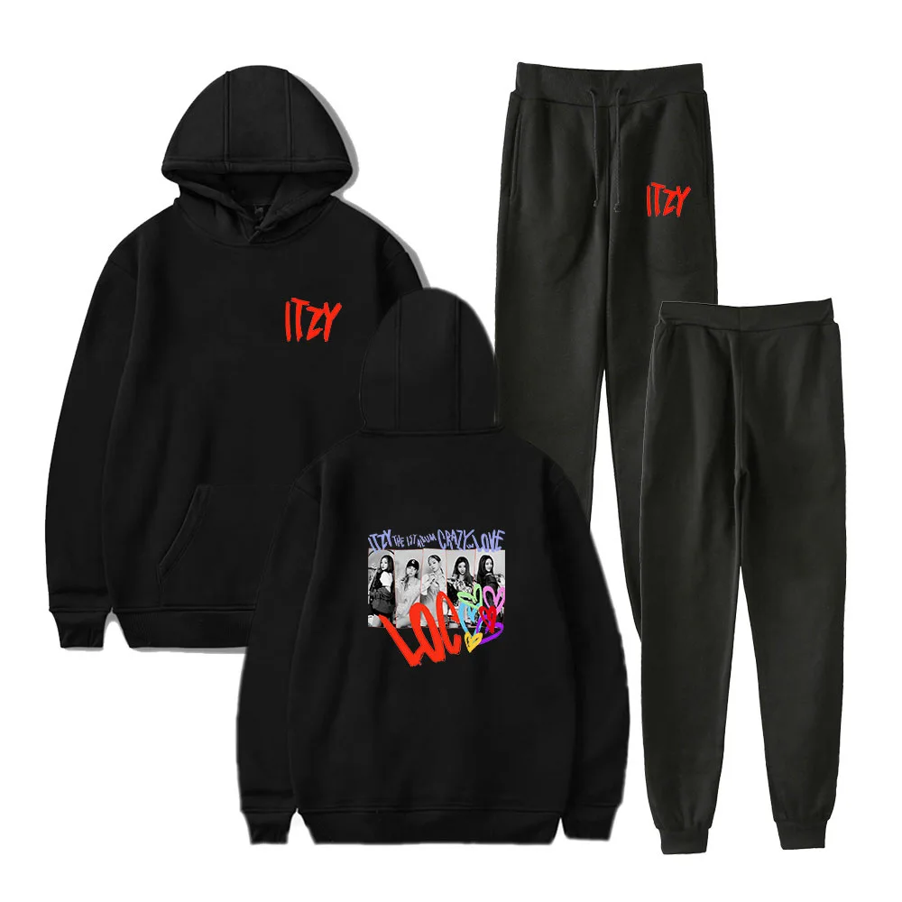 2023 ITZY CRAZY In Love 2D Printed Autumn And Winter Hooded Sweater And Pants Men And Women Suit Kpop Music fans Clothing