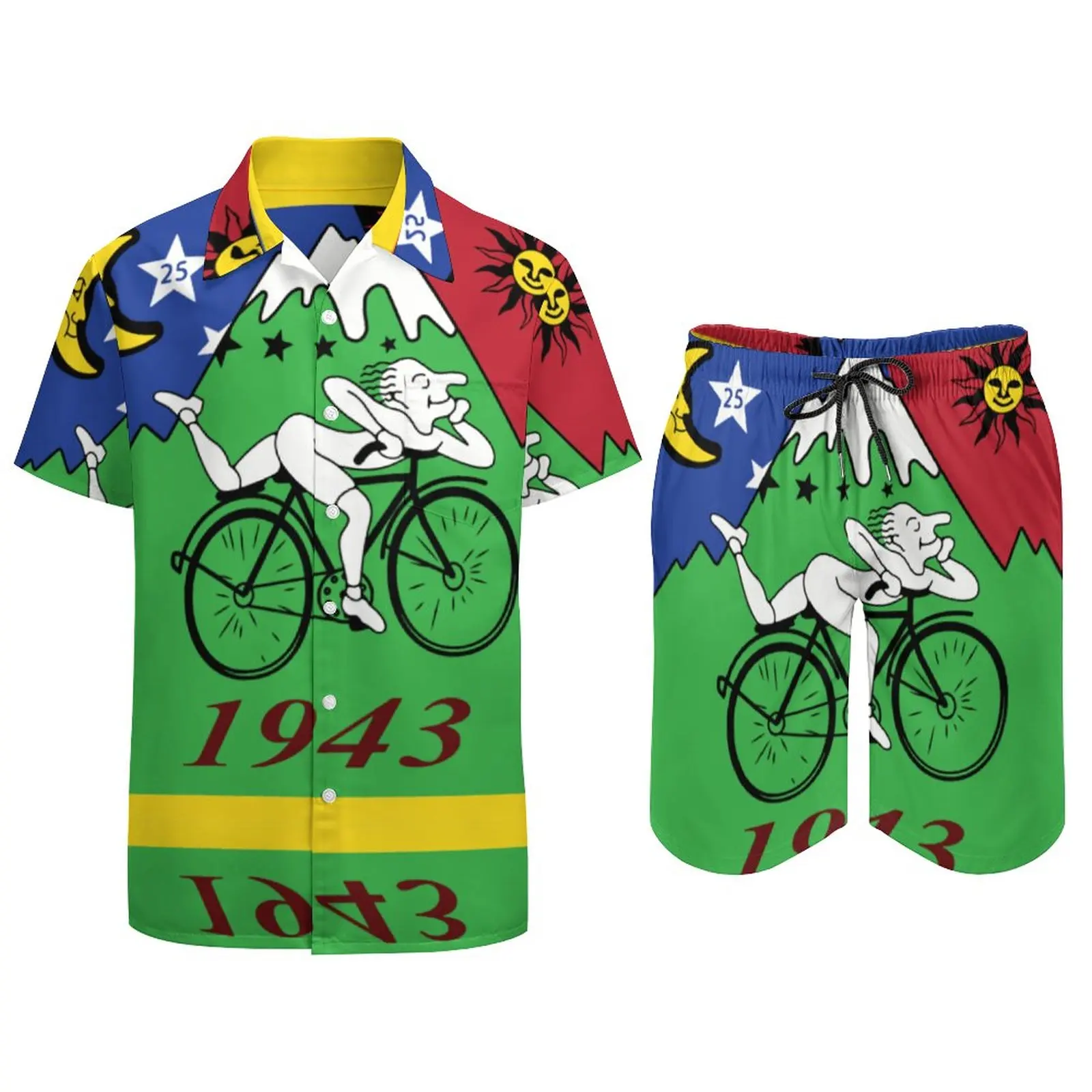 Albert Hoffman Bicycle Day Men Sets 1943 Cycle Trip Acid Day Casual Shorts Summer Short Sleeve Novelty Fitness Outdoor Shirt Set