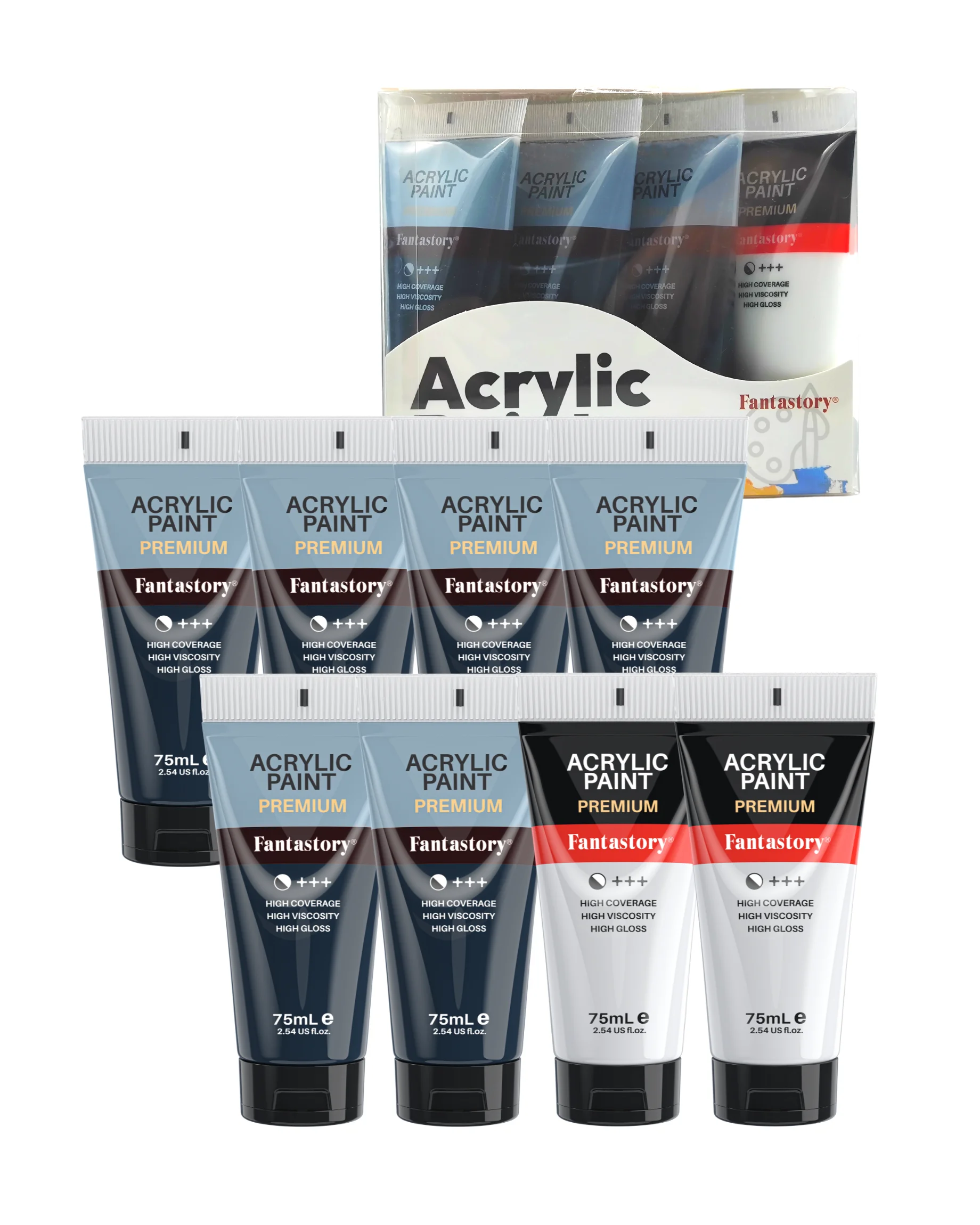 

Acrylic Paints, 8 Pack(6 Black & 2 White) Acrylic Paint Tubes, Premium Thick Craft Paints for Painting, Professional Artists