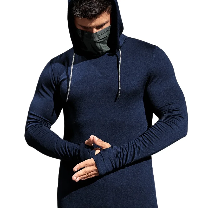 Men Long-sleeved T-shirt Sun Protection Hooded Shirt Casual Sports Breathable Hiking Go Fishing Shirts UV-Proof Solid Color TOPS