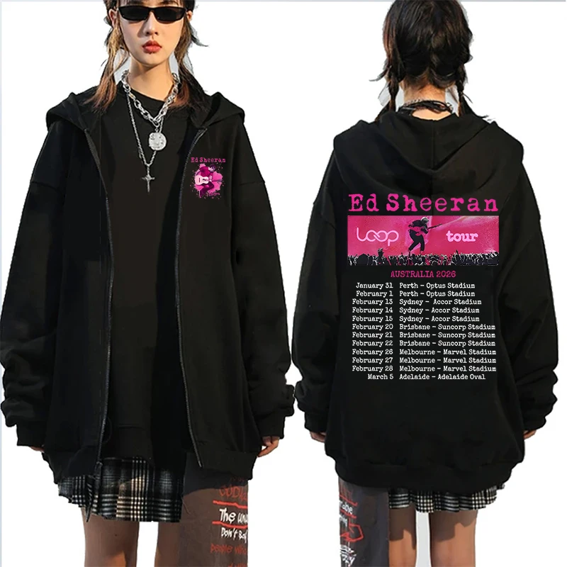 

Vintage Ed Sheeran Loop Tour Concert Hoodies Women Men Fun Australian Tour 2026 Singer Sweatshirt Hip Hop Zipper Hoodie for Fan