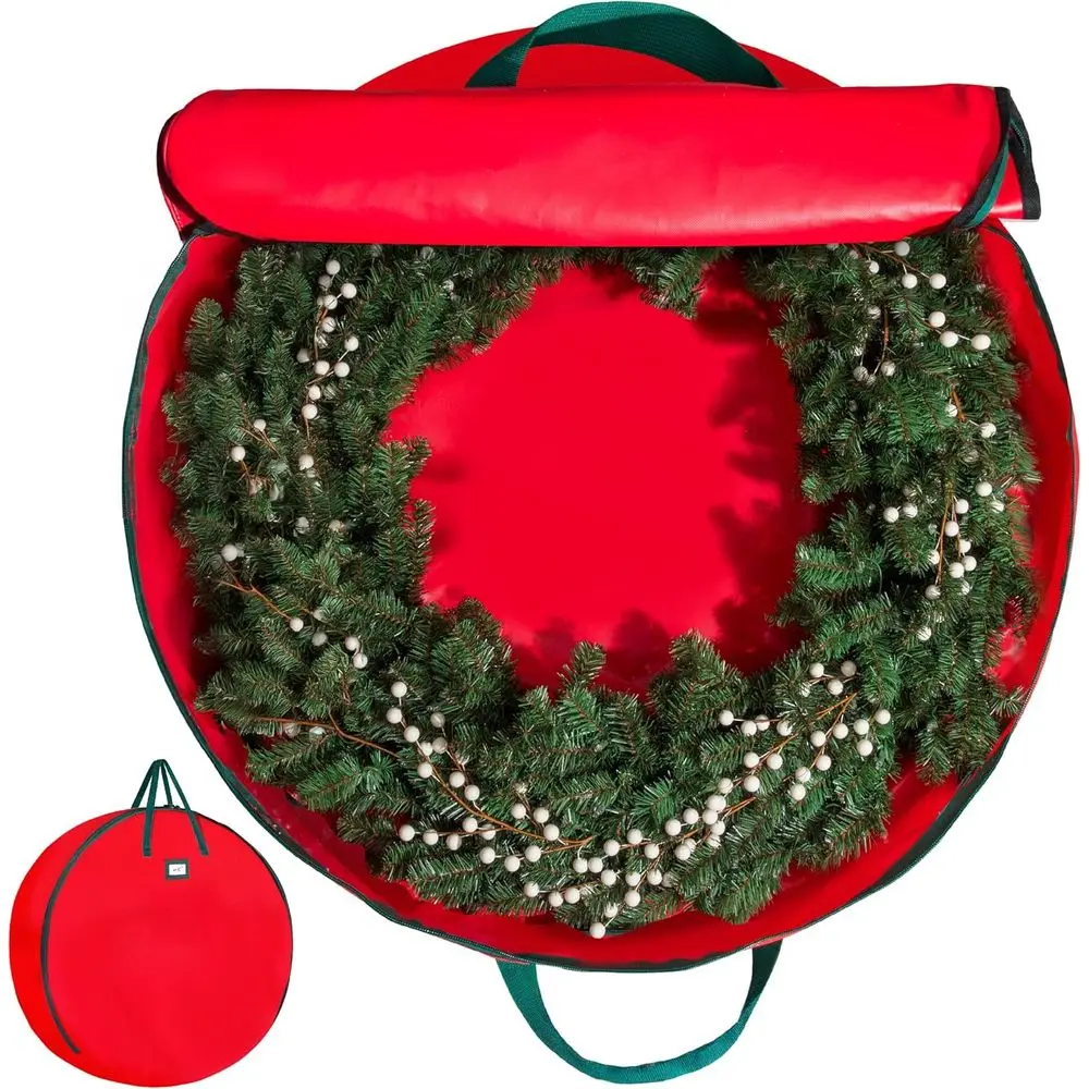 

Durable Waterproof Christmas Wreath Bag - Heavy-duty Storage, 48 x 8, Red