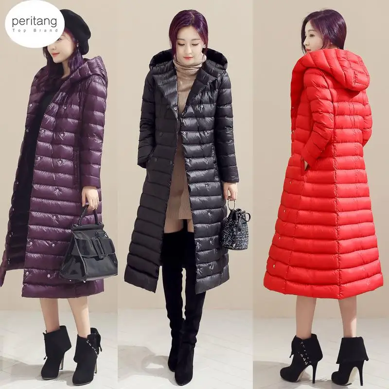 

PERITANG 2024 new long puffer thick shiny down cotton jacket for women winter quilted winter coat