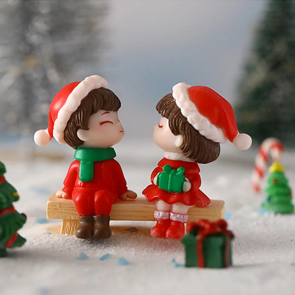 

Miniature Christmas Couple For Desktop Home Office Garden Bonsai Landscape Xmas Ornaments Adorable Miniature Couple Decor