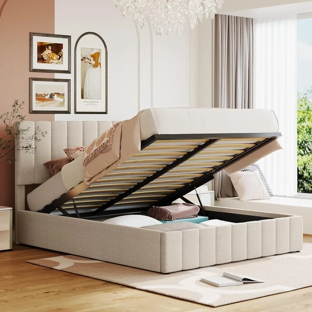 

#For Storage Platform Bed Frame Upholstered Queen Size Beds with Tufted Headboard Wooden Slat Support and Under Bed Storage