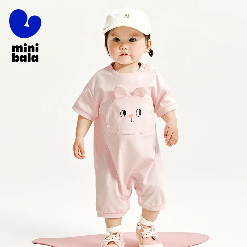 Mini Bala Infant Outfit 2024 Summer New Style Boys and Girls Pure Cotton Cute Panda Baby Onesie Baby Clothes