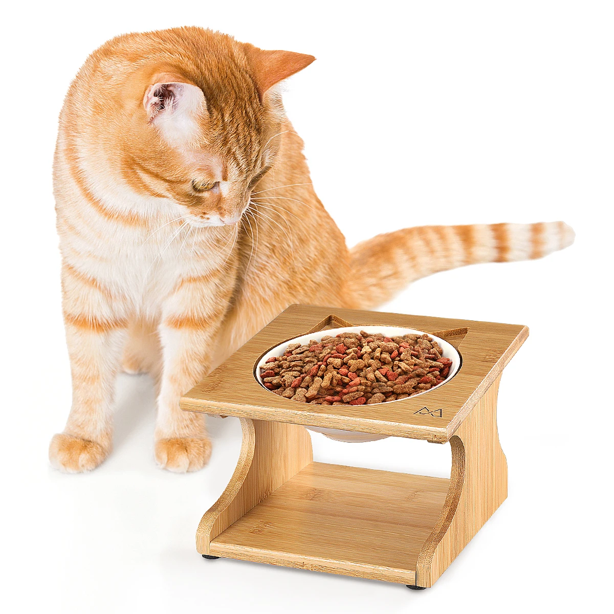 

Wooden Pet Bowl Single Dog Feeder Durable Rust Resistant Non Skid Cats Dogs Kittens Puppies Dry Kibble Wet Food