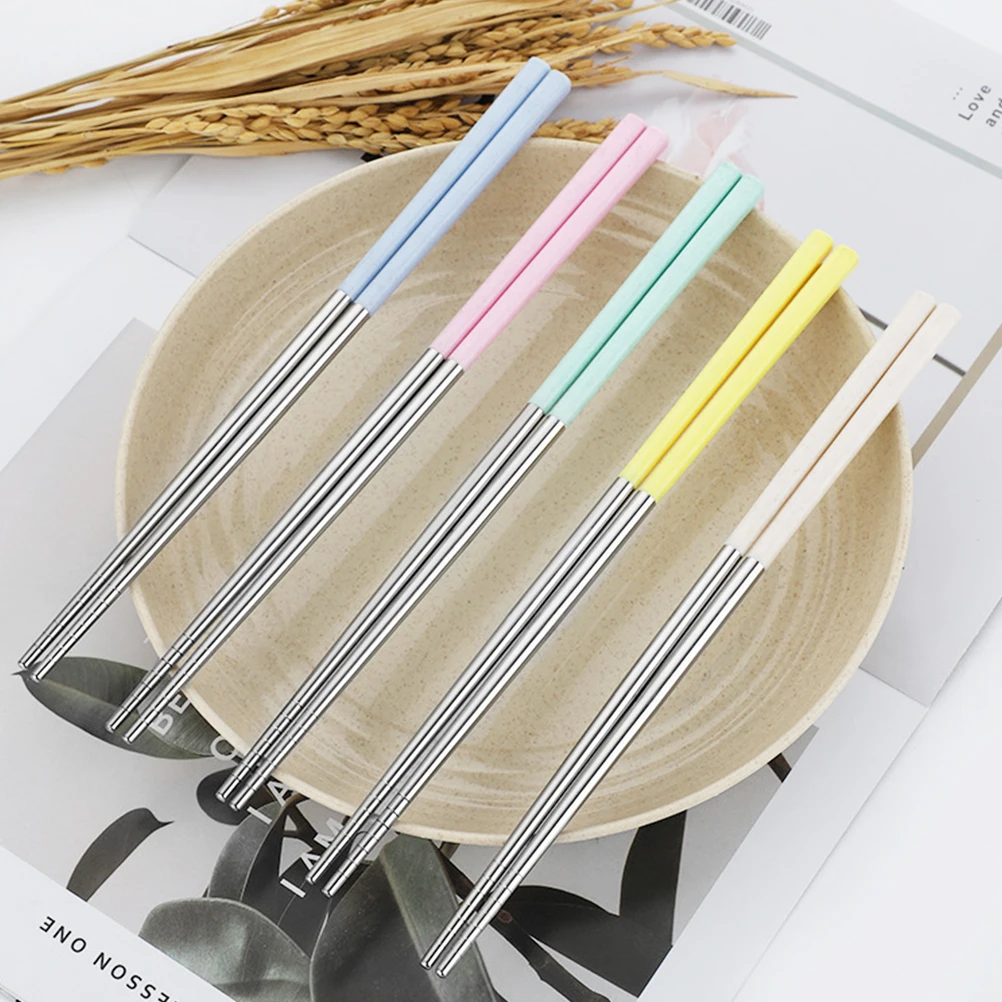 

5Pairs Stainless Steel Chopsticks Fine Polish Sturdy Comfortable Handle Dishware Set Ideal Gift for Friends Kitchen Accessories