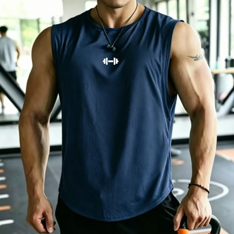 Men mesh Quick Dry fashion Tank Top printing Sleeveless T-shirt Breathable Casual Loose Sport round collar vest undershirt