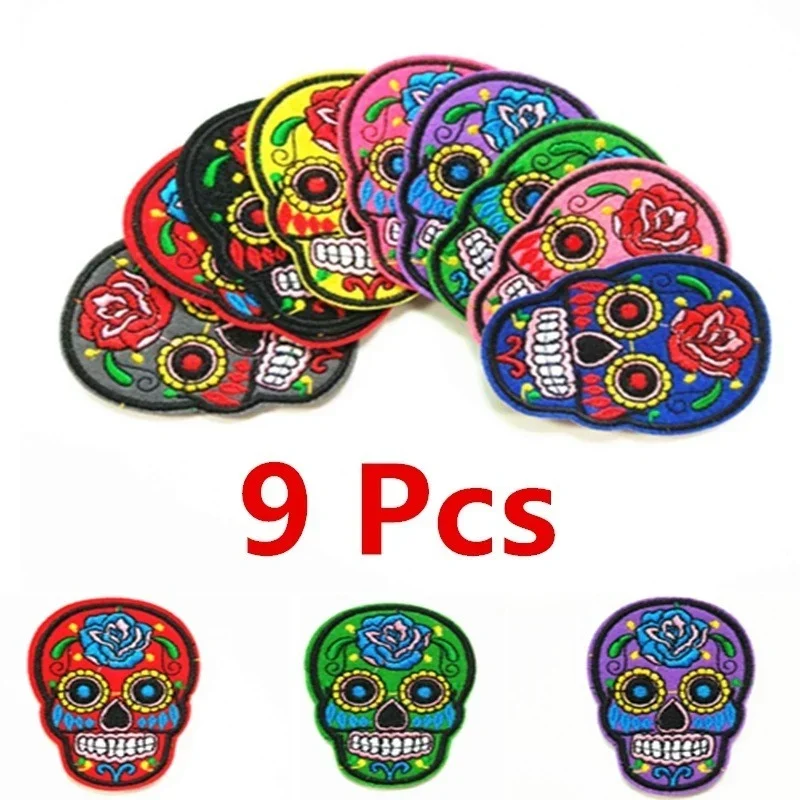 Creative Multi-color Skull Costume Patches Halloween Skull Embroidery Costume Patches Terrifying Skull Halloween Costume Patches