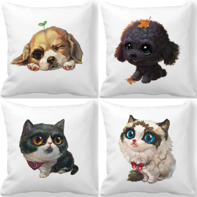 

Cute Animals Cushion Cover Cats Dogs Rabbits Birds Print Decorative Pillow Cover Cartoon Animals Polyester Pillowcase 45x45 cm