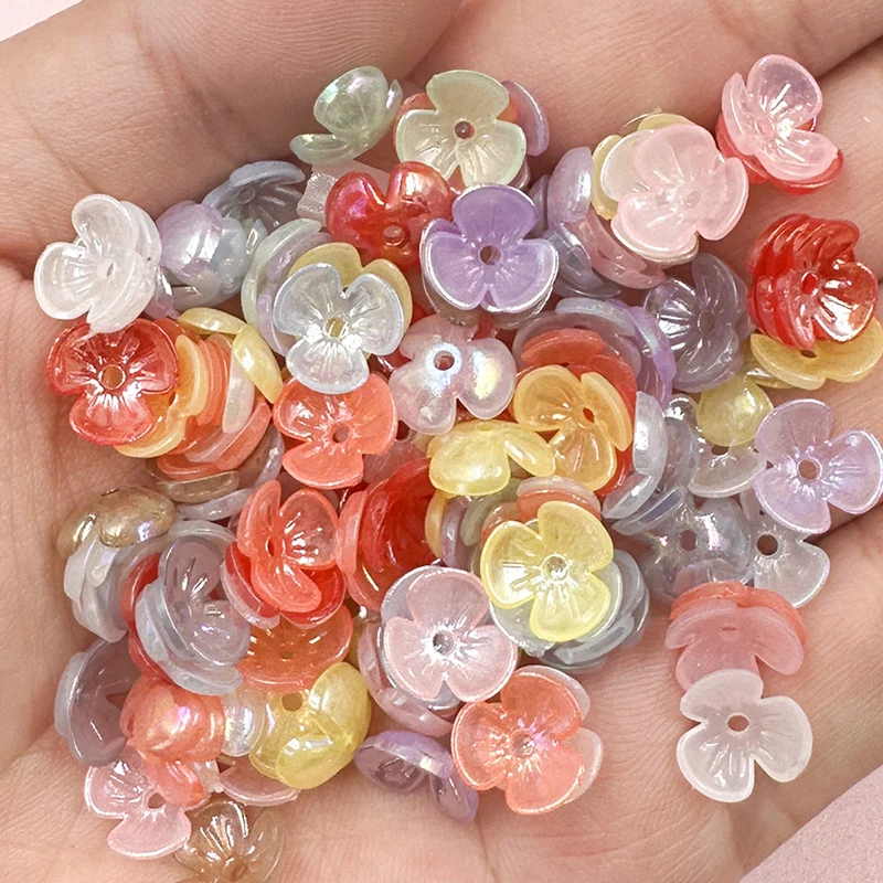 100 buah 9.5mm manik-manik bunga kecil akrilik warna-warni bahan membuat perhiasan manik-manik Spacer manik-manik longgar dengan lubang